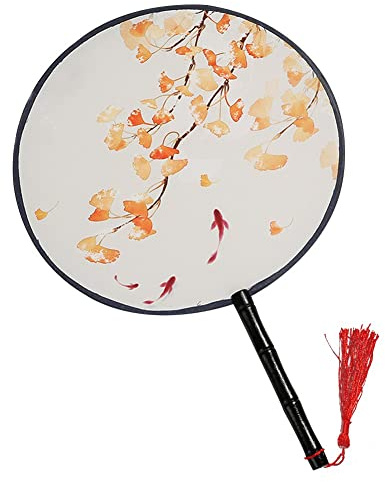 vepoty Hand Fan Vintage Printed Round Fan Classic Paddle Hand Fan Chinese Ancient Hand Fan for Wedding Party Dance Accessories