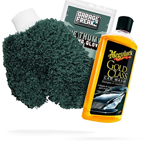 detailmate Autowäsche Bundle - Autoshampoo Meguiars Gold Class Car Wash Shampoo 0,473L + Garage Freaks One Thumb Washing Glove - Autopflege Set mit Waschhandschuh und Auto Shampoo