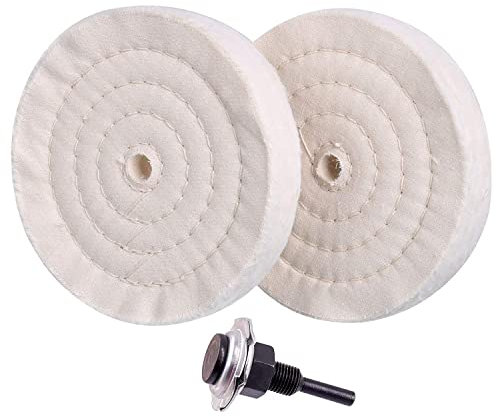Disco de pulido de algodón, 2 unidades de 6 pulgadas, 50 capas, orificio de 1/2 pulgadas, para lijadora, espiral, cosido, espejo, algodón