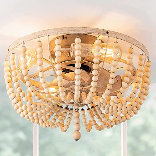 Ventilatori Da Soffitto Silenziosa Con Illuminazione e Telecomando Plafoniera Gabbia in Retrò Fan Ceiling light industrial Vintage in legno Ventilatore da Soffitto con Luce (C 50 * 50 * 30CM E27)
