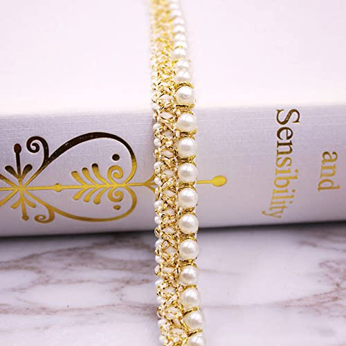 Duories 1 Yard Perlenband Vintage 1,5 cm breit Glitzer Gold Kordelband Dekoband Zierband Geschenkband für Hochzeit Deko DIY Handwerk Kleidung Rucksack Haarschmuck Nähzubehör