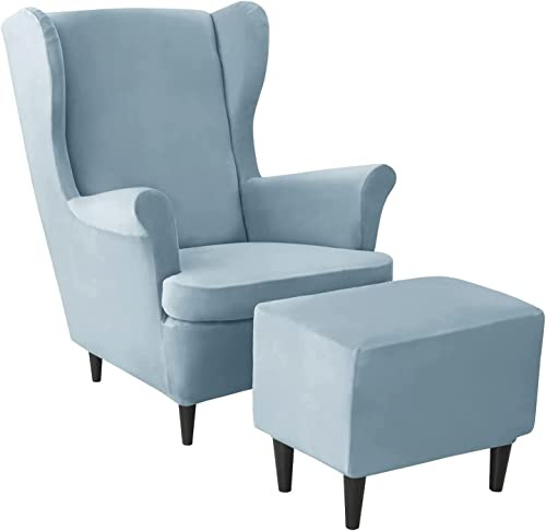 AQIGR 2 Teilig Ohrensessel Überzug Mit Ottomane Schonbezug Stretch Sessel Überwürfe Ohrensesselbezüge Bezug Sesselhusse Tiger Stuhlbezug (Color : #11)