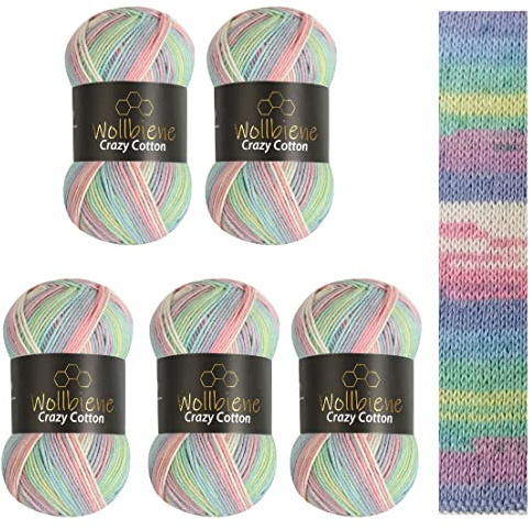 5 x 100 g ullbi galen bomull batik 500 gram med färggradient 55% bomull flerfärgad stickad ull virkad ull ull året runt ull (2010 grön rosa vit pastell)