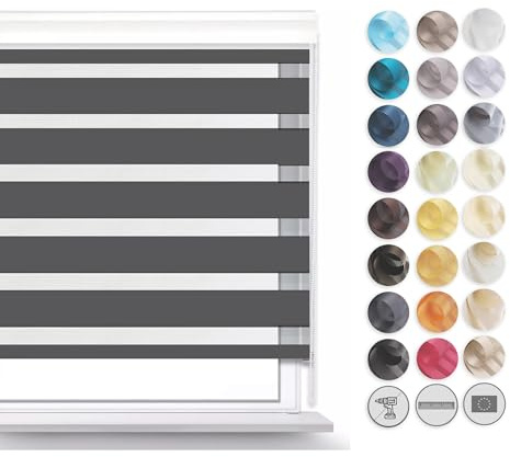 Premium Rollos für Fenster Ohne Bohren I Doppelrollo Klemmfix Ohne Bohren I Fenster Rollos für Innen I Rollo 90x220cm - Graphit