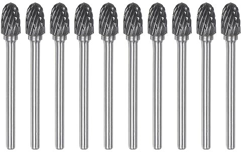 sourcing map 10pcs Carbide Rotary Burrs 1/8 (3mm) Shank 1/4 (6mm) Head Double Cut Oval E Shape Die Grinder Bits Rasp Files for Metal Wood Plastic Polishing Engraving