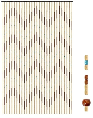 JINPRDAMZ Türvorhang 90x220cm 31 Stränge Holzperlenvorhang Wood (Braun und Weiß), Perlenvorhang für Türen, Wohnzimmer, als Raumteiler oder Dekoration