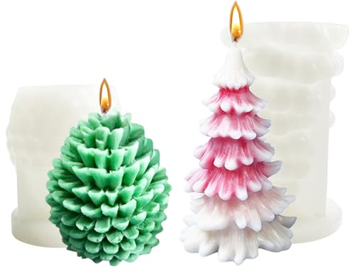 Molde de silicona para velas,2 Piezas de silicona en 3D para Navidad, molde para velas de árbol de Navidad,Moldes para hacer velas para Navidad, Decoración de Navidad, DIY