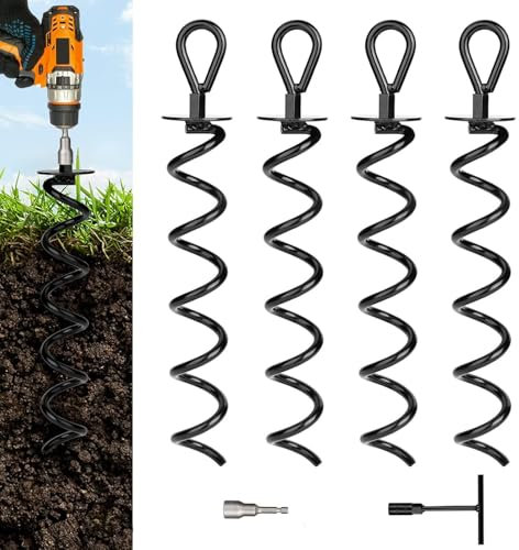 CNSTZX Bodenanker Trampolin 4 Stück, Erdanker Trampolin Befestigung mit Drehhilfe & Adapter, Trampolin Anker für Partyzelt, Schaukel, Pavillon, Gartenhaus, Zelt, Vordächern, Planen