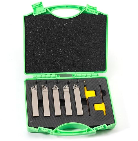 YUFUTOL Mini herramienta de torneado de torno indexable, vástago de 1/2 pulgada, juego de herramientas de torneado de carburo de 5 piezas, herramientas de corte de torno de metal con inserciones de
