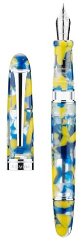 Asvine Fountain Pen Extra Fine Point, Piston Filling System Yellow Acrylic, Smooth Writing Instrument with Manual