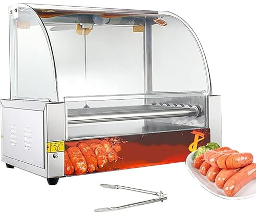 Macchina per Hot Dog, Fornello a Griglia per Hot Dog a 7 Rulli, Fornello Elettrico per Hot Dog in Acciaio Inossidabile da 1080 W con Vassoio Raccogligocce Rimovibile in Acciaio Inossidabile WithDoor