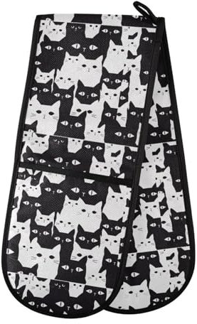 Doppelte Ofenhandschuhe, niedliche schwarze weiße Katze, hitzebeständig, Topflappen, Ofenhandschuh, Handschuhe für Grillen, Kochen, Backen, Grillen, Mikrowelle