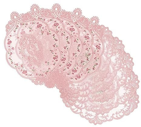 ICOBES 10 Stück Spitzendeckchen für Tische, Bestickte Spitzen-Tischsets, Vintage-Häkeldeckchen, Exquisite Retro-Tischmatte im Viktorianischen, Langlebig, Rosa