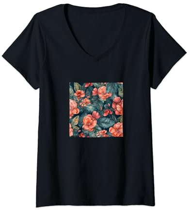 Damen Begonie Aquarell Floral Wildflower Grafik T-Shirt mit V-Ausschnitt
