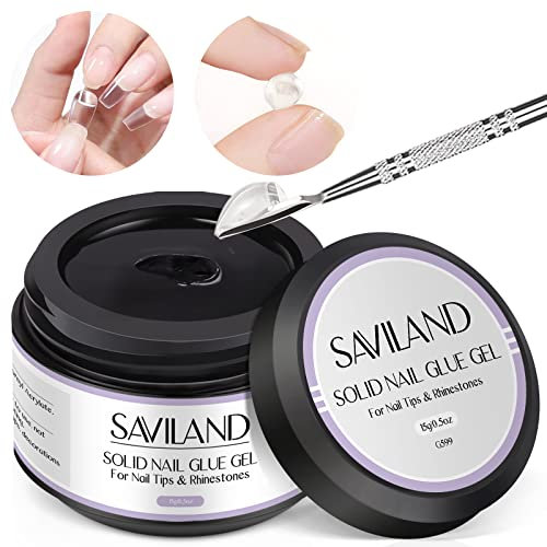 SAVILAND Fester Nagelkleber Gel: 30-Tage Lang Anhaltender Starker Nagelkleber für Press on Nails Falsche Nagelspitzen 15ml U V Nagelkleber 3D Gel-Nagelkunst-Kleber für Verwendung im Salon zu Hause