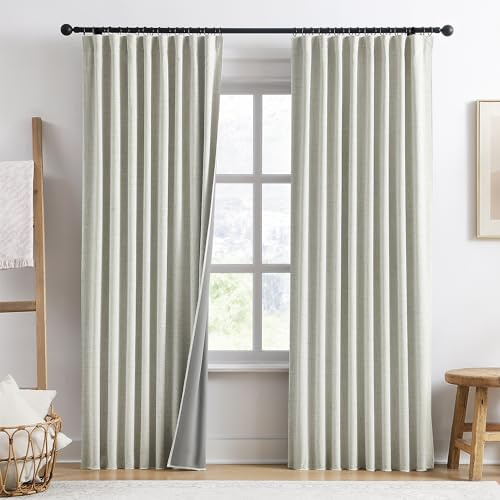Tende lunghe 234 cm, 2 pannelli, linguetta posteriore con cintura a gancio, con ganci, stile francese neutro moderno, effetto plissettato, tende oscuranti fonoassorbenti in lino per soggiorno, 127 x