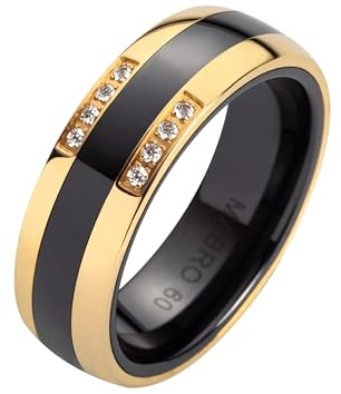 Damenring aus Keramik mit Edelstahleinlage & Zirkonia – Verlobungsring Antragsring Edelstahlring Keramikring – Partnerring Freundschaftsring Trauring – 6 mm Ring mit Stein im Etui | 3124