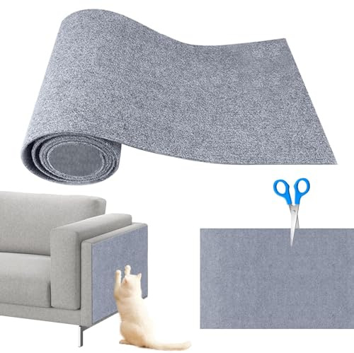Shujin Selbstklebend Kratzteppich Katze Wand,Kratzmatte Katzen,DIY Trimmbarer Teppich Matte Pad Katzenkratzbretter,Kratzschutz Katzenkratzmatte für Teppiche Sofa Möbelschutz(Hellgrau,L/40cmx200cm)