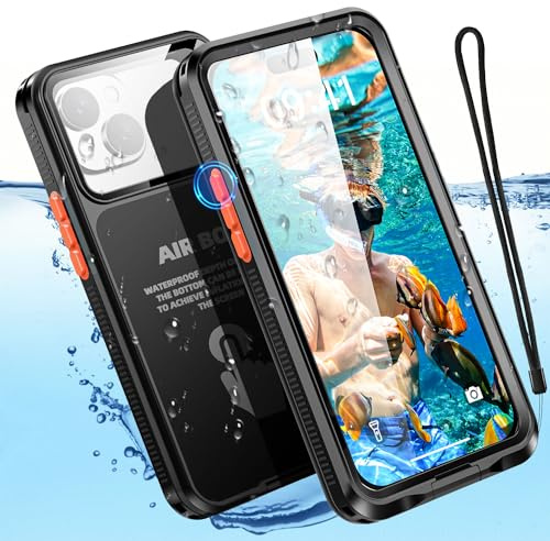 AICase Custodia impermeabile per telefono con chiusura a bottone per iPhone 6.1 [15 Pro/15/14 Pro/14/13 Pro/13/12 Pro/12], touchscreen subacqueo per spiaggia/nuoto/parco acquatico/snorkeling