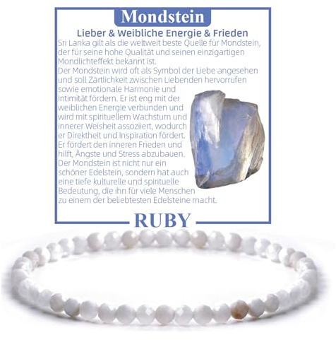 RUBY Perlenarmband Damen - Hochwertiges 4mm Edelstein Armband aus Facettierten Echten Natursteinen - Inklusive Geschenkbox Geschenk für Sie