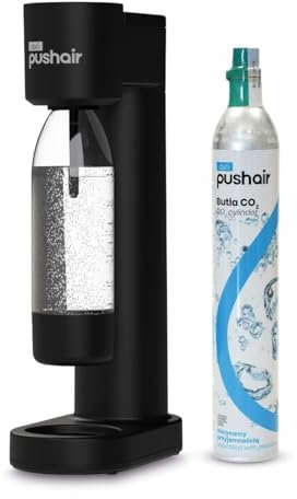 PUSHAIR Saturador de agua Dafi sifón negro + cartucho de CO2 + botella de 0,7 l - Agua con gas ideal en tu cocina, simplicidad y funcionalidad