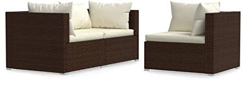TJROO Terrassenmöbel-Set 3 Stück Gartensofas mit cremefarbenen Kissen für den Außenbereich, Gartenstuhl, braun, Gartenmöbel-Set, Terrassenmöbel, Stühle für den Garten, aus PE-Rattan