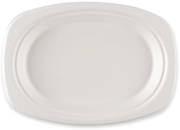 FRANZ MENSCH 250 Stück NATUREStar Teller, oval | Zuckerrohr, Karton, weiß, L: 32cm, B: 25,8cm, Einwegteller, Zuckerrohrteller, Einmalteller