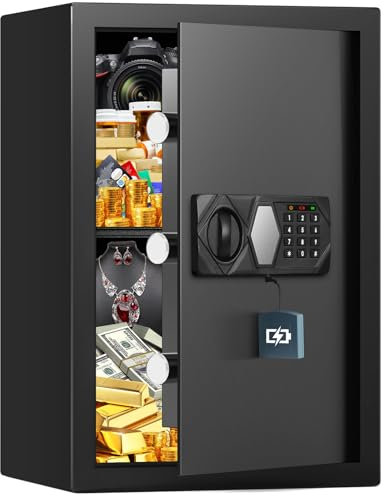 70L Groß Safe Tresor für Zuhause, Feuerfester Tresor mit Schlüssel, Abnehmbares Regal und Stummschaltfunktion, Anti-Theft Tresore für Geld, Dokument, Medizin and Wertgegenstände