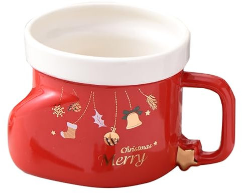 Weihnachtsbecher, Weihnachtsstrumpf Becher, 300ml Keramik Tasse, Cartoon Stil, Trinkbecher, Koffee Mug, Coffee Cup, Getränkebecher, Dessertbecher, Weihnachten Deko, Weihnachtsdeko (A)