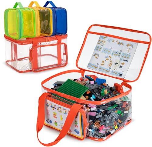Rexmica 4 Piezas Bolsa de Almacenamiento de Juguetes Impermeable | Organizador de Viaje Transparente para Viajes, Bloques de Construcción, Juguetes Magnéticos, Juegos de Mesa y Rompecabezas