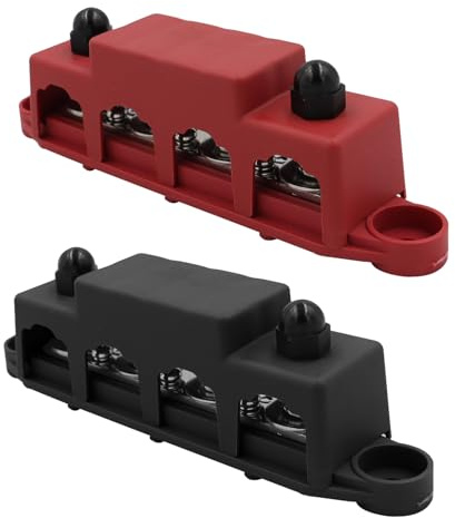 2-Stück Sammelschiene 12V-48V DC Busbar Verteilerblock 250A Stromverteilungsblock, 4 x M8 BusBar Box, Klemmenbolzen Hochleistungsmodul, Verteilerblock für Auto RV Boat Yacht