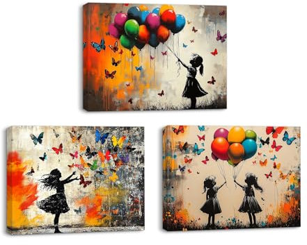 PIY PAINTING Quadro Su Tela Colorata, Arte Murale, Due Bambine Che Giocano Con i Palloncini, Stampa Su Tela Per Camera Da Letto Corridoio Caffè Studio Di Yoga, Set Di 3, 30x40 cm