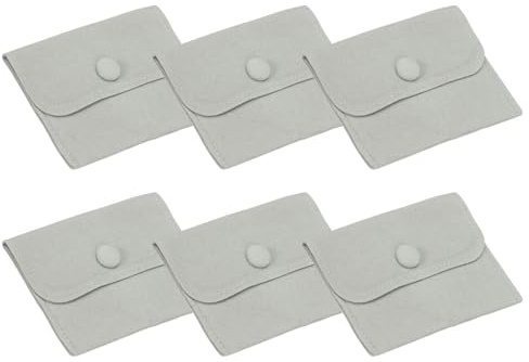 PATIKIL 10 x 8 cm smyckepåse, 6 st mjuka sammetspåsar med tryckknapp bärbar förvaring för ringar halsband armband örhängesklocka, grå
