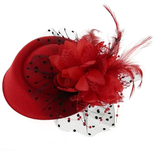 Fascinator -Hüte für Frauen, Vintage -Faszinatoren für Frauen mit Clip, Party Kopfbedeckung, Faszinatorenhüte für Frauen -Teeparty (rot)