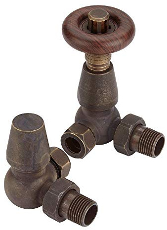 Lux Heat Corner Antique Brass Traditional Thermostatic Radiator Valve (TRV) Set