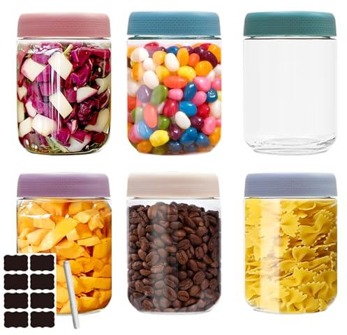 480ML Overnight Oats Jar Pack of 6 Reusable Oats Container, Small Kitchen Jars with Screw Lids, Glass Jars with Lids for Salad, Fruit, Jam, Spices