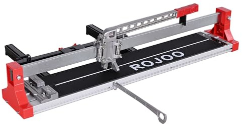 ROJOO 32/48 inch Manual Tile Cutting Machine Wide Aluminum Bottom Plate Single Slide Rail Adjustable Ceramic Porcelain Tile Cutter Heavy Duty (32 inch)