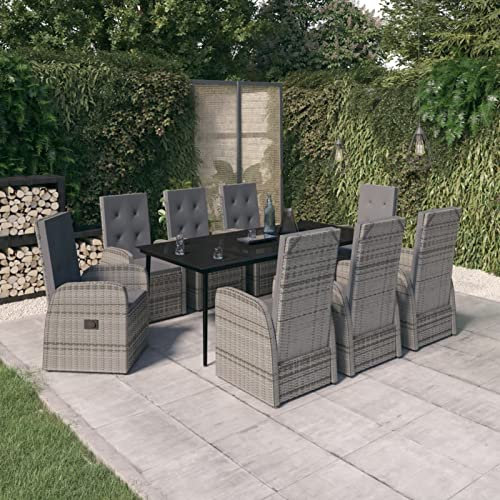 Fasba Gartenmöbel 9-TLG. mit Auflagen Gartengarnitur Sitzgruppe Sitzgarnitur Gartenset Gartentisch Esstisch Gartenstuhl Tisch Stühle Grau