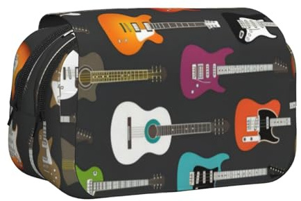 QGWDYYJQ Färg akustisk och gitarrer tryckt dubbel musselskal pennfodral kontorsmaterial fodral bärbar organiserare, Svart, En storlek, Myntpåse