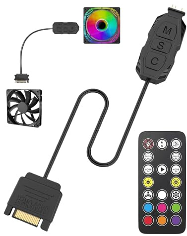 5V 3Pin ARGB Controller Remote Control PC DIY Fans Hub Control Light Strip | SATA 15-Pin to ARGB Power Supply Built in Light Mode Male Connector Splitter Cable Complete Lighting Control Dynamic Modes