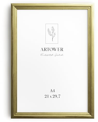 Artower® Bilderrahmen Vintage Gold Holz Rahmen für DIN A4 21 x 29,7 cm | Posterrahmen Groß für Collage | Picture Frame Vintage Gold Wood 21x30 cm | Retro Schmal Bilderrahmen | Poster Rahmen