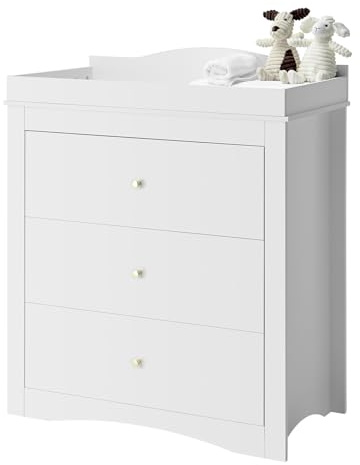 VEVOR Skötbord, modernt och multifunktionellt skötbord för babyblöjor 462 x 851 x 1 010 mm med 3 lådor och förvaringsorganisatör, 45,36 kg last för barnrum, vit