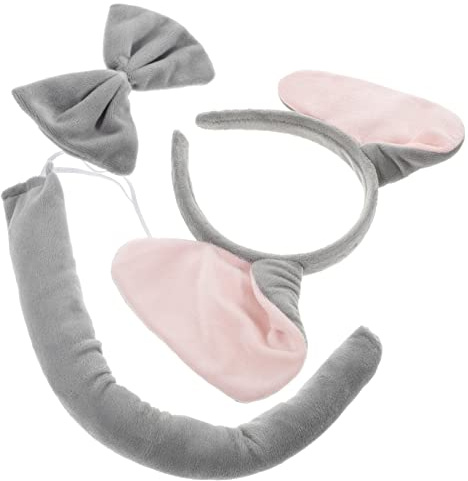 WRITWAA Elephant Ear Headband Elephant Cosplay Set for Boys and Girls Grey Costume Accessory with Bow Tie Tail for Zoo Theme Party Dress-Up