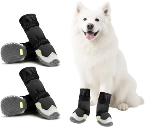 Hundeschuhe Pfotenschutz [4 Stück], Wasserabweisend & Atmungsaktiv, rutschfeste Sohle & Reflektierender Klettverschluss - Für Klein/Mittel/Großhunde | Hochschaftige Outdoor Hundestiefel (4#)