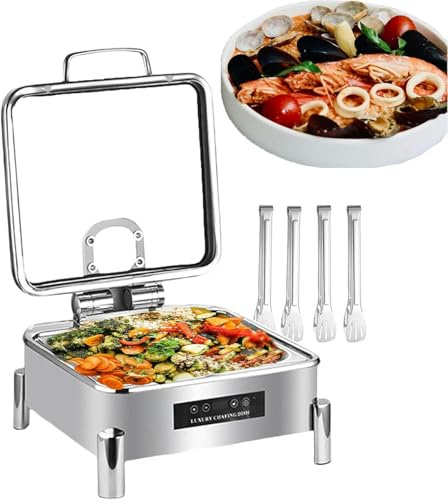 FBHappiness Chafing Dish Warmer 300W-800W Heating Stainless Steel Buffet Heater,Electric Warming Tray Buffet Stove For Keep Food Warm For Catering Event - 6L Capacity,Round,Square