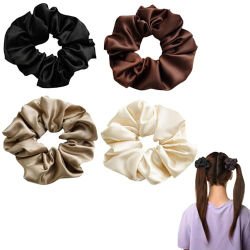 4 Pezzi Scrunchies per Capelli in Vera Seta,Elastici per Capelli Morbidi di Seta,Fascia per Capelli Elegante,Accessori per Capelli per Donne,Assortiti tra cui Nero, Beige, Color Tè e Marrone