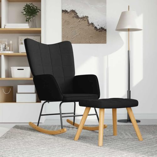 Frdhee Stillsessel Schaukelstuhl Für Innen Fernsehsessel,Schaukelsessel mit Hocker Schwarz Stoff,Schwingsessel Für Wohnzimmer Schlafzimmer Balkon