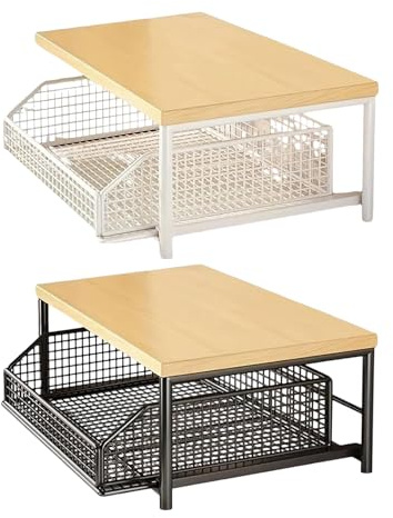 Estante De Almacenamiento De Cocina - Frutas Y Verduras De 2 Niveles | Soporte Para Ollas Sartenes Para Microondas | Organizador De Encimera Con Cajones Para Condimentos Y Utensilios | Despensa, Bañ