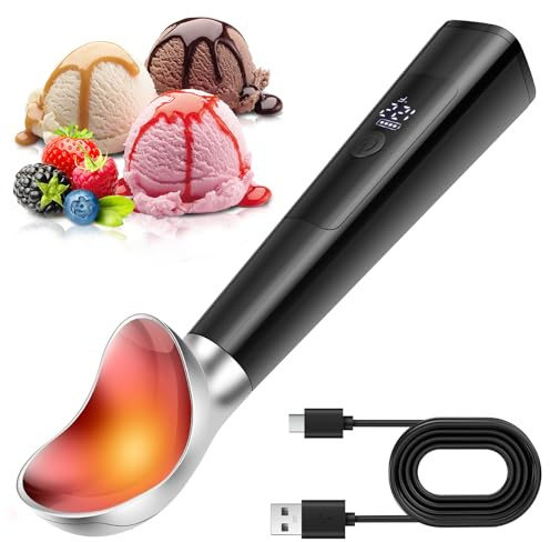 Beheizter Eisportionierer Wiederaufladbar Beheizter Eislöffel mit 3-stufige Temperatureinstellung (35/50/70℃), LED-Digitalanzeige Wasserdicht Eisportionierer Elektrisch 3200mAh Schnellladen