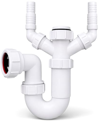 HAAY TOOLS Sifone telescopico regolabile a doppio ugello girevole a P, 40 mm, prolunga per tubo di scarico della lavatrice, kit di scarico per lavello, soluzione di scarico del lavandino